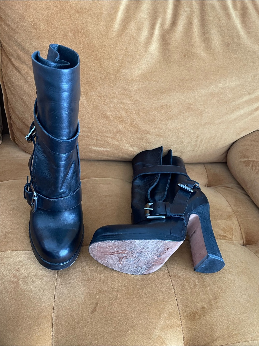 Jean-Michel Cazabat Leather Buckle Platform Boots EU 37 US 7 - Picture 3 of 5